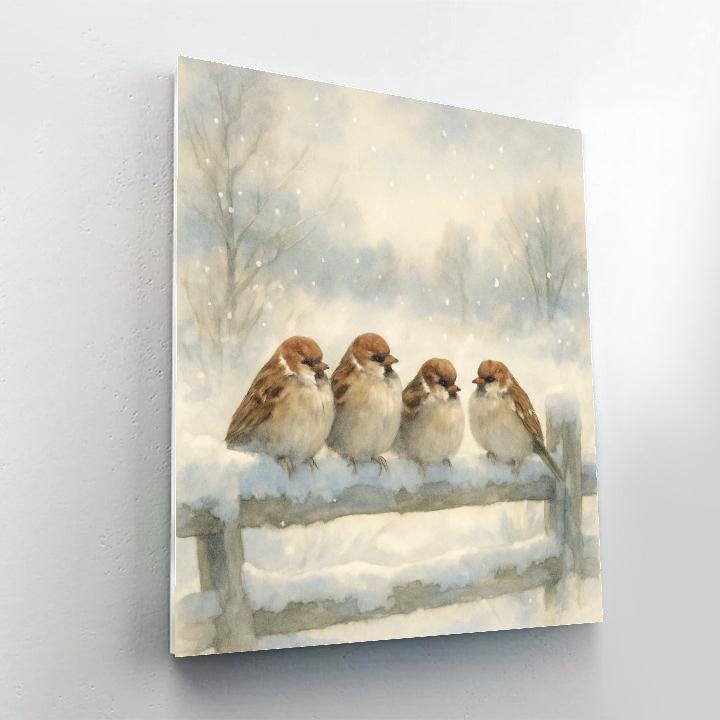 Winter Sparrows By Snow Laden Fence Numbered painting kits