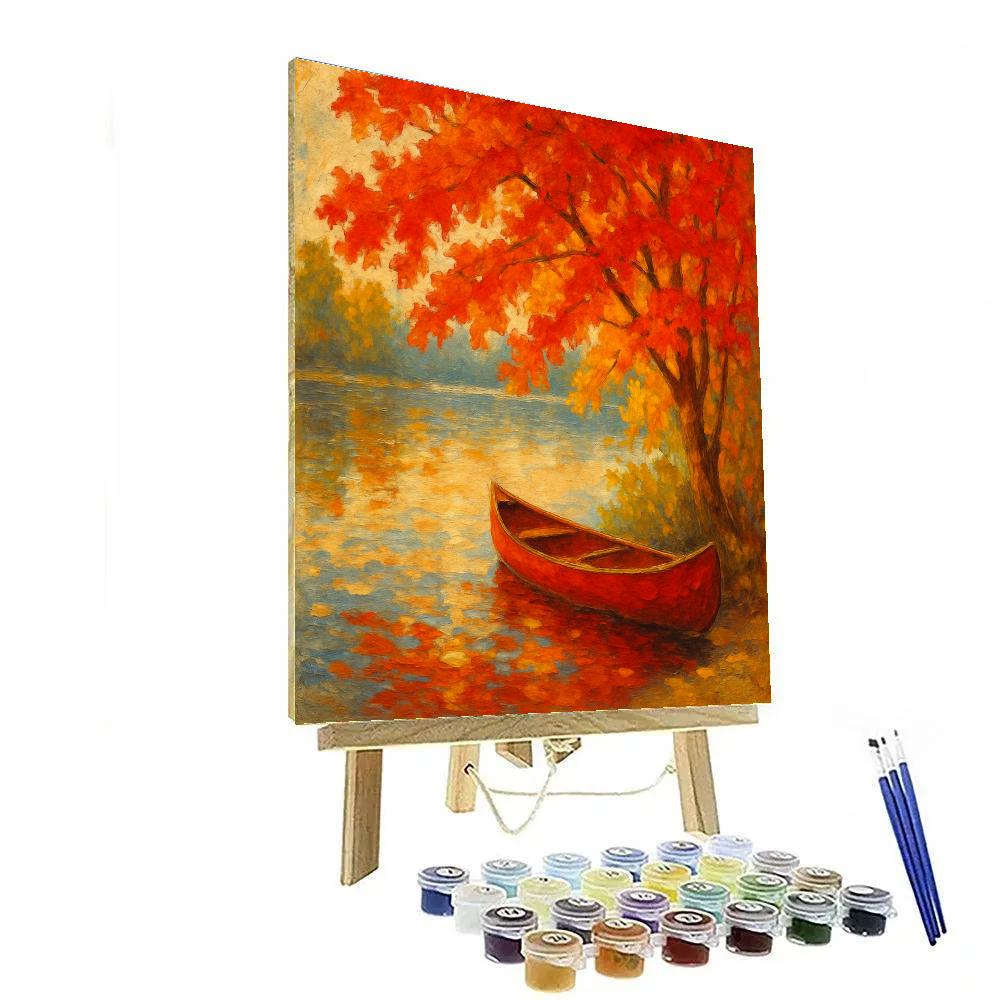Crimson Canoe At Maple Hour paint by color