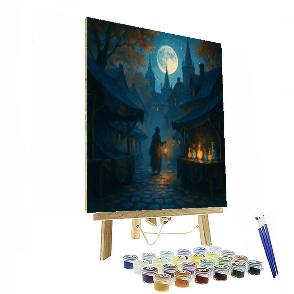 Cobblestone Market At Midnight Paint by numbers art