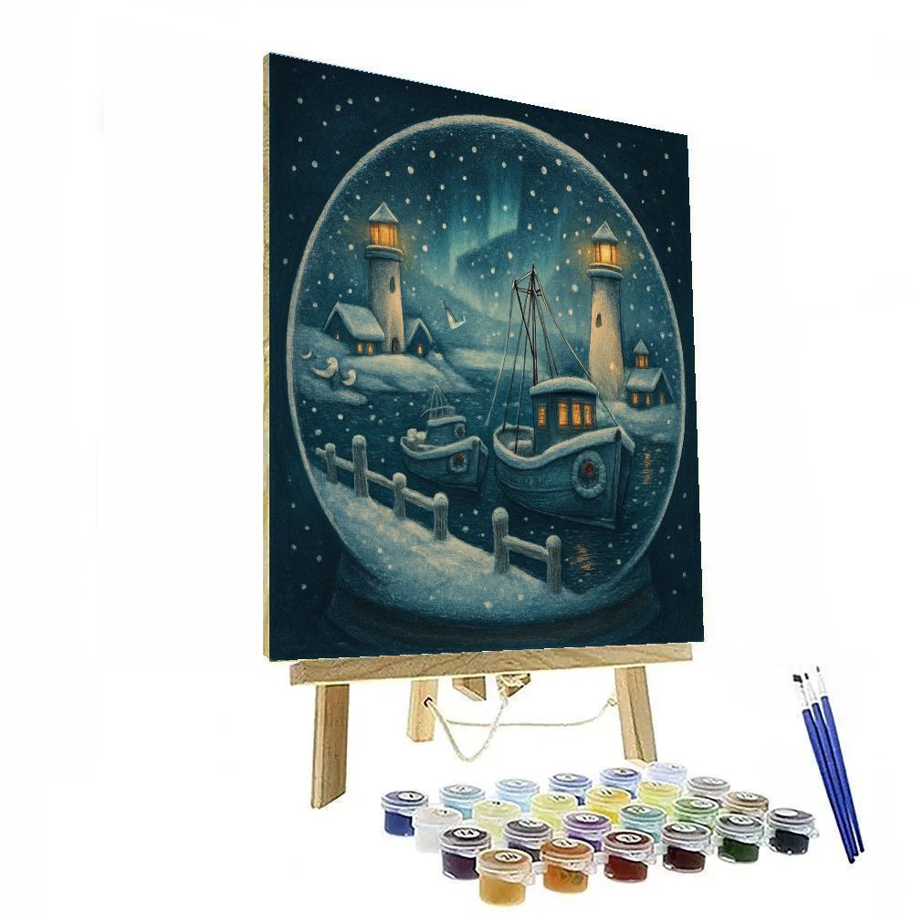 Snow Globe Harbor Twilight paint by number