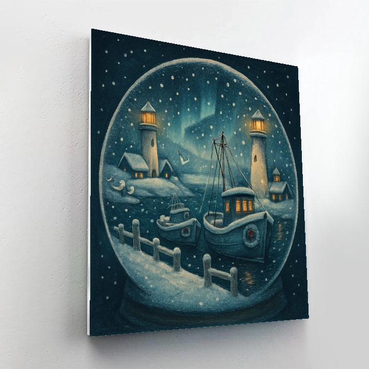Snow Globe Harbor Twilight paint by number