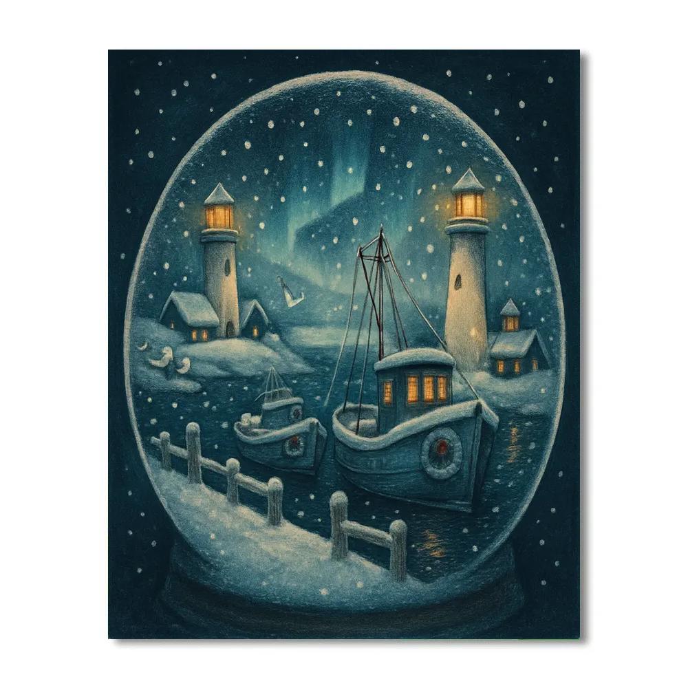 Snow Globe Harbor Twilight paint by number