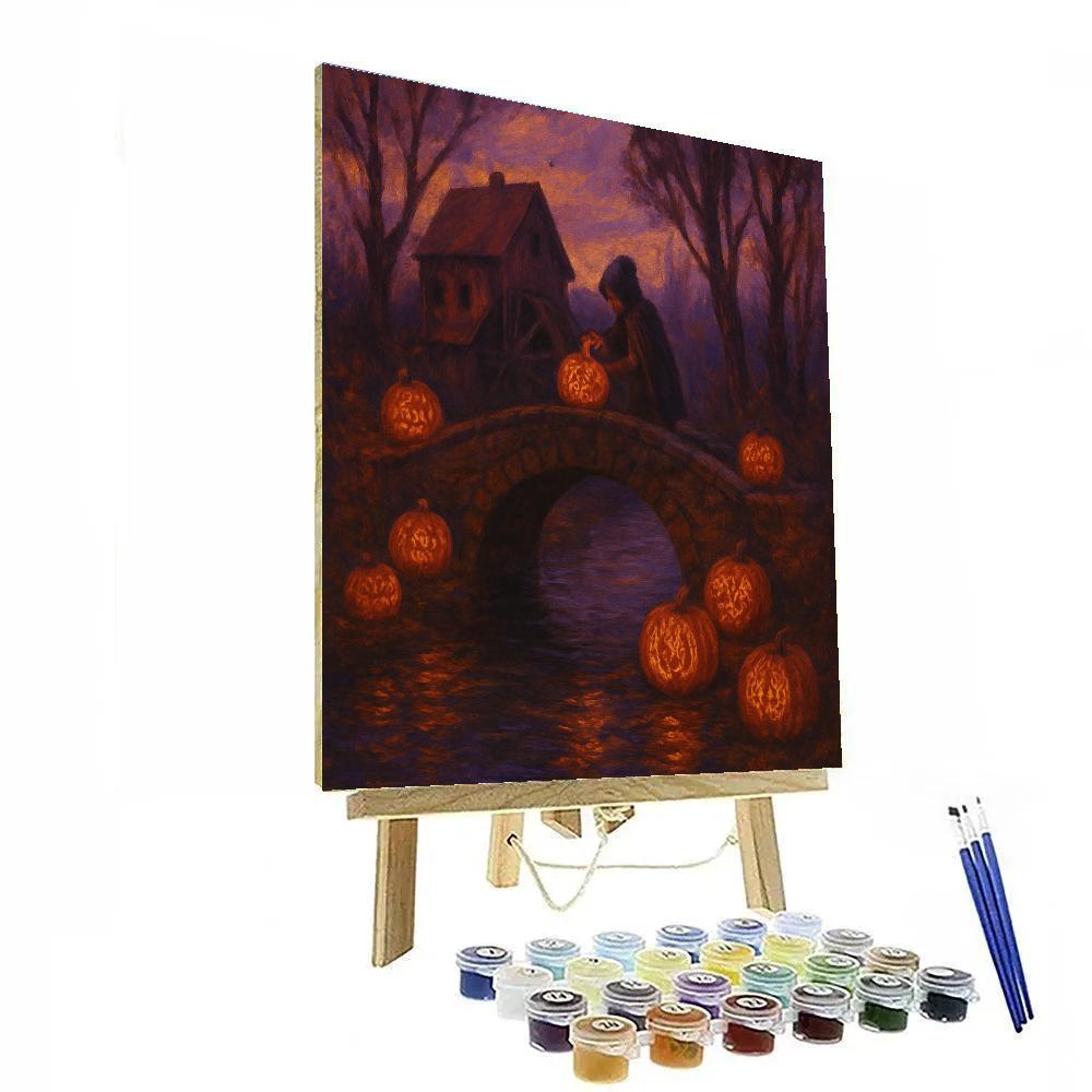 Pumpkin Bridge At Dusk paint by number