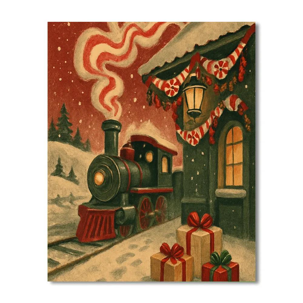Peppermint Train Station Paint by numbers art