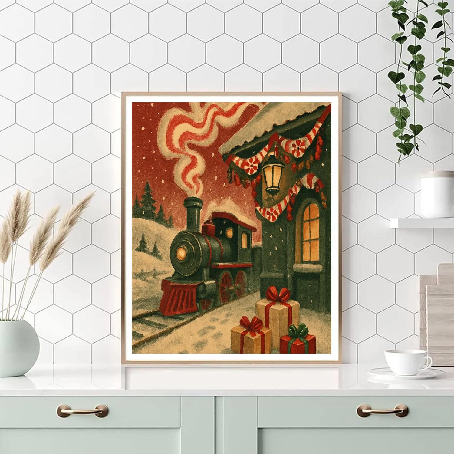 Peppermint Train Station Paint by numbers art