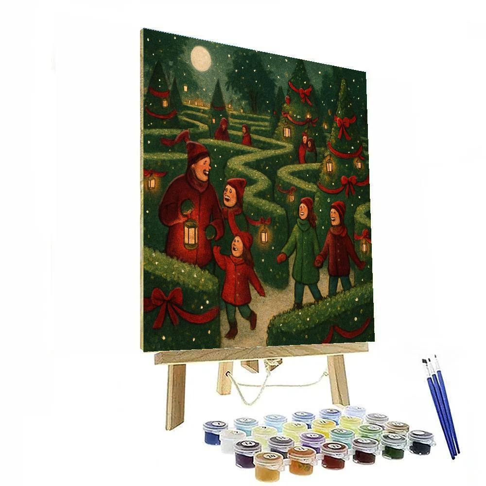 Lantern-Filled Pine Labyrinth Painting by numbers kit
