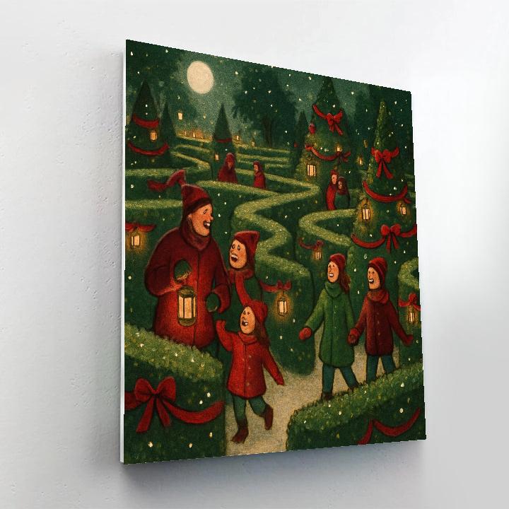 Lantern-Filled Pine Labyrinth Painting by numbers kit