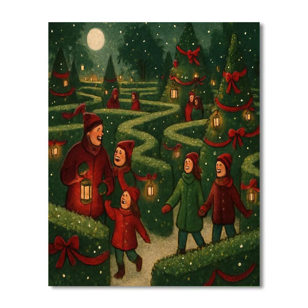 Lantern-Filled Pine Labyrinth Painting by numbers kit