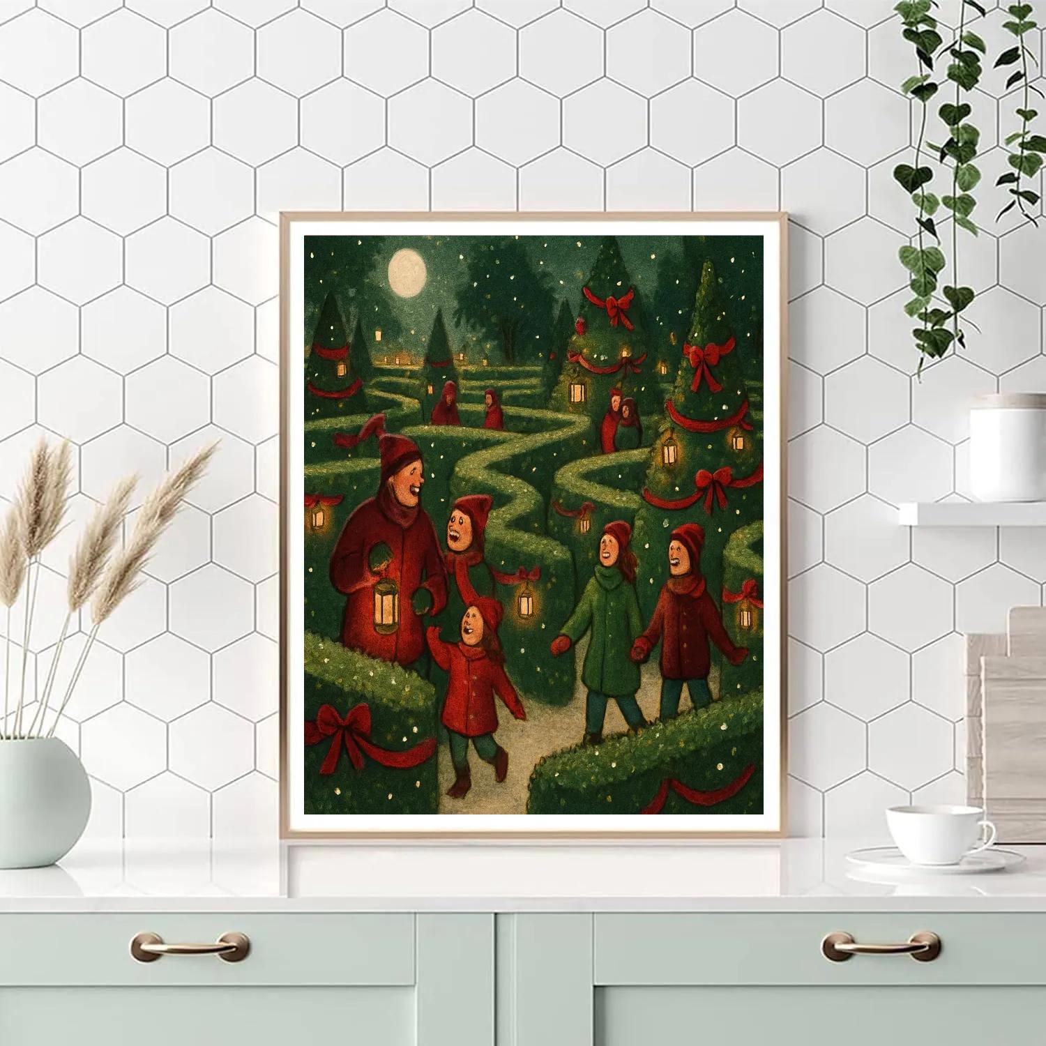 Lantern-Filled Pine Labyrinth Painting by numbers kit