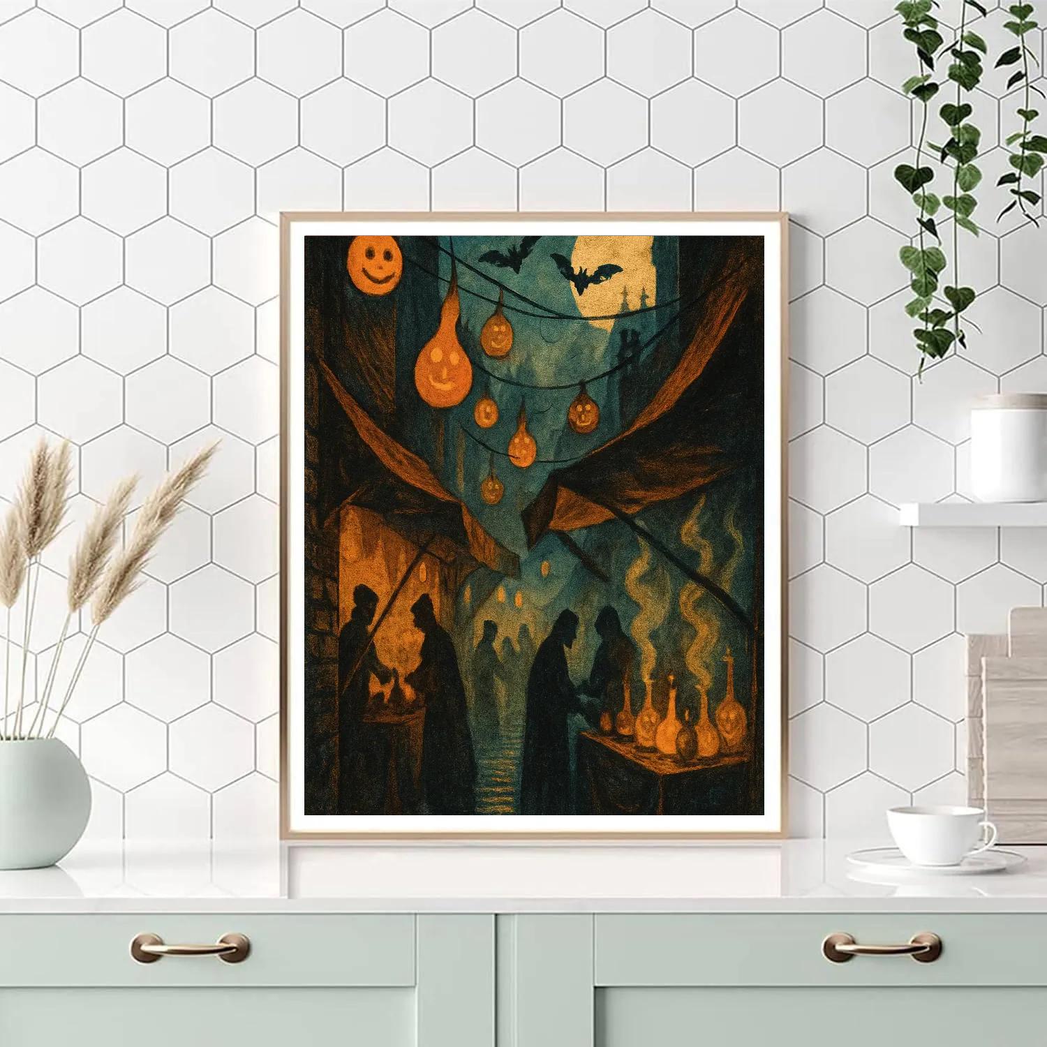 Lantern Bazaar In Misty Alley painting number kit