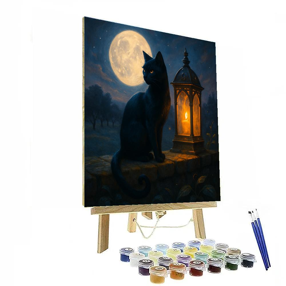 Cat And Lantern On Stone Wall Number painting