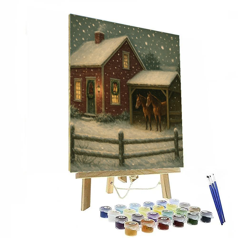 Silent Snowfall Over Red Barn Paint by numbers art