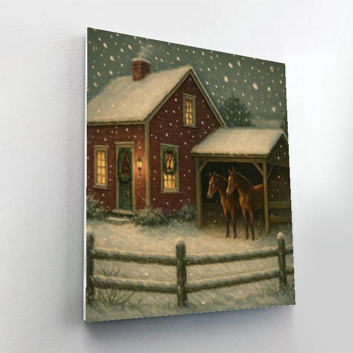 Silent Snowfall Over Red Barn Paint by numbers art