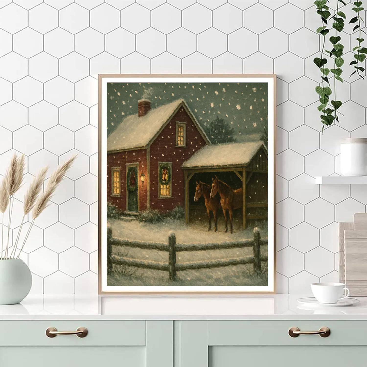 Silent Snowfall Over Red Barn Paint by numbers art