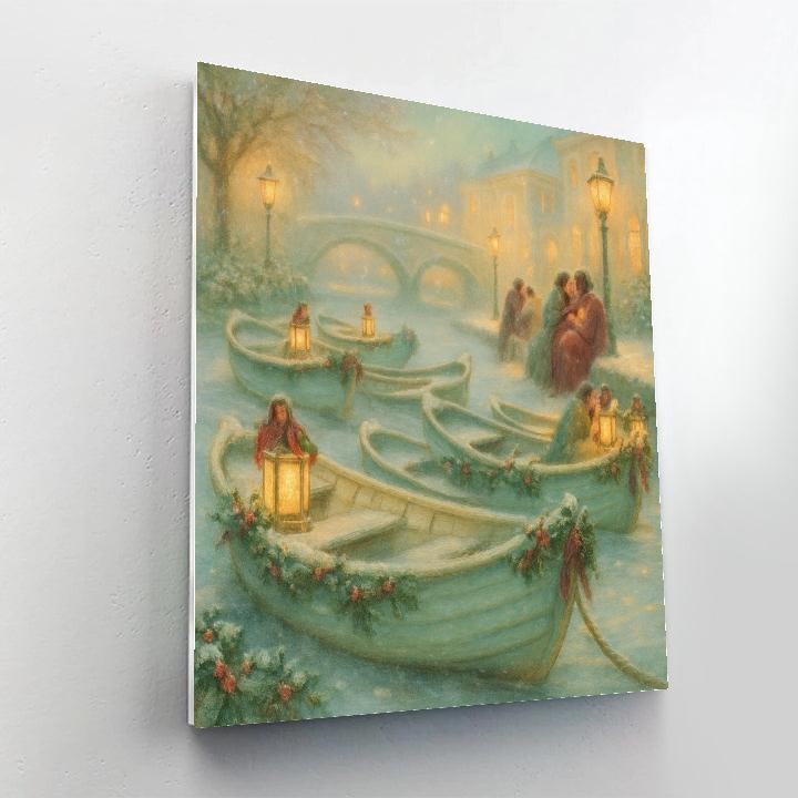 Holly-Decked Canal Rowboats painting number kit