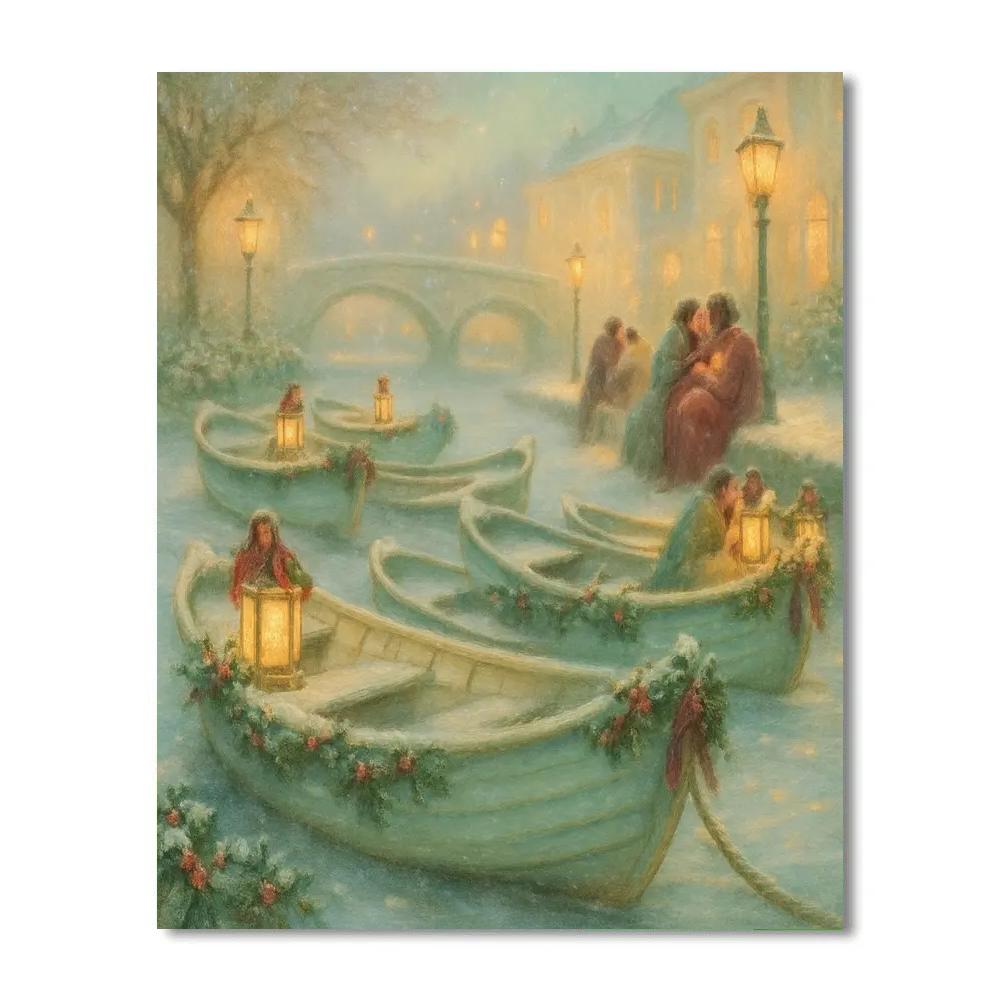 Holly-Decked Canal Rowboats painting number kit