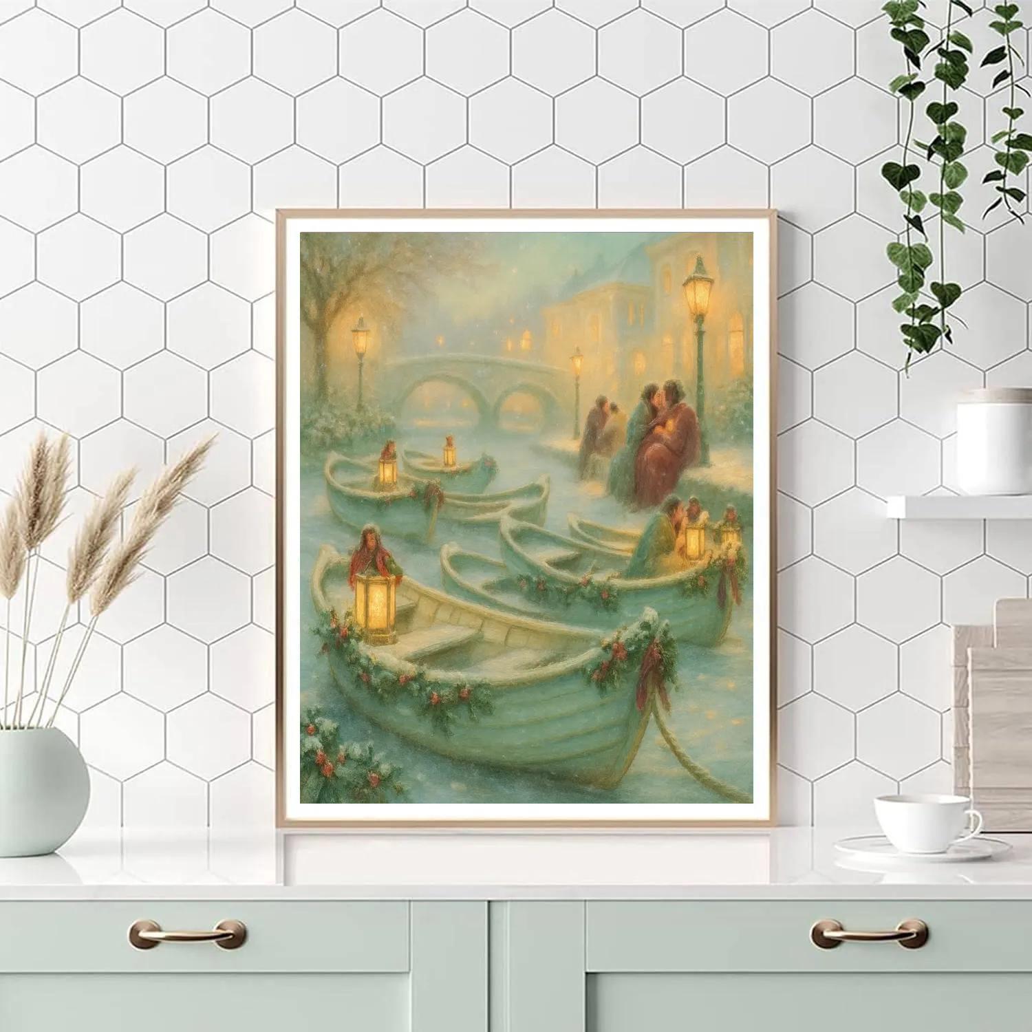 Holly-Decked Canal Rowboats painting number kit