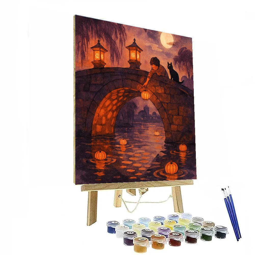 Lantern-Crowned Stone Bridge paint by number
