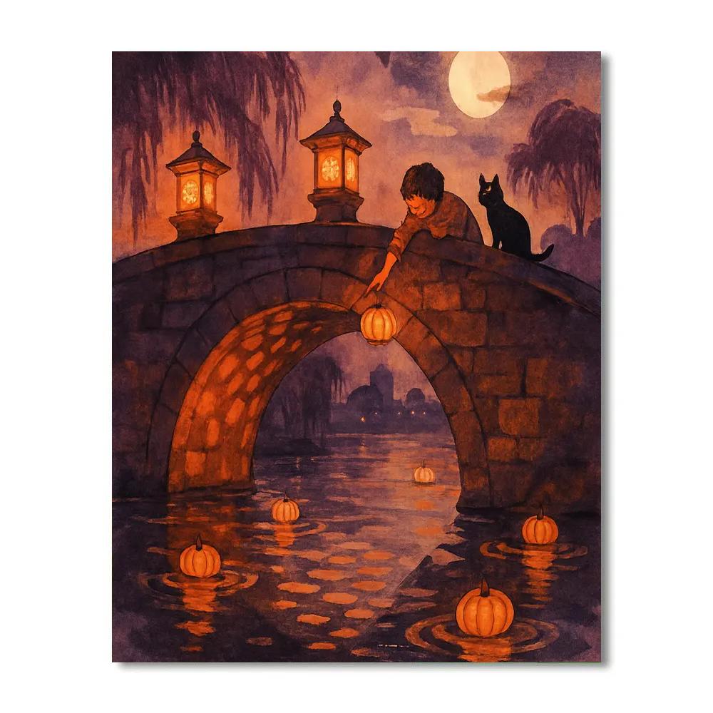 Lantern-Crowned Stone Bridge paint by number