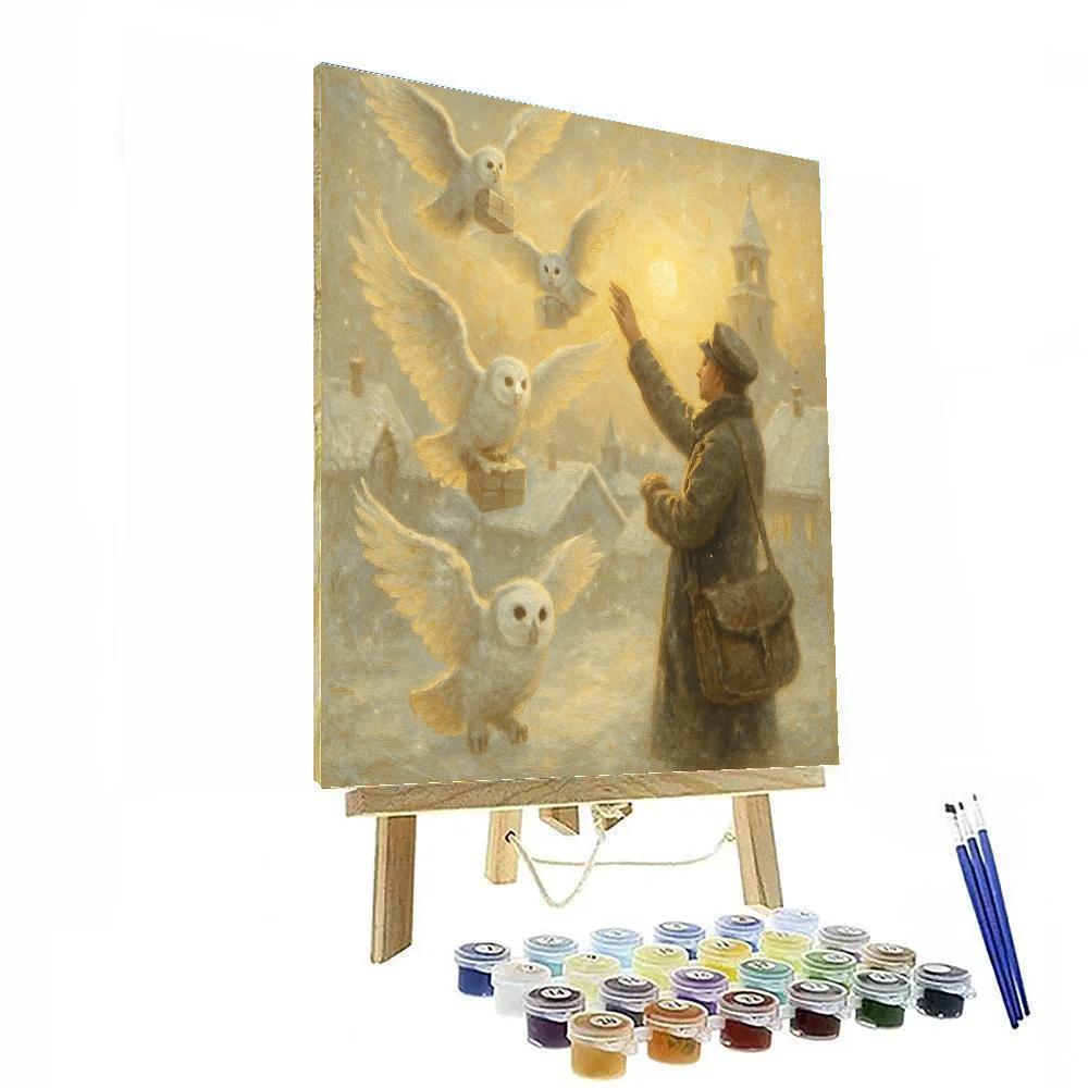 Snow Owl Post At Dawn painting number kit
