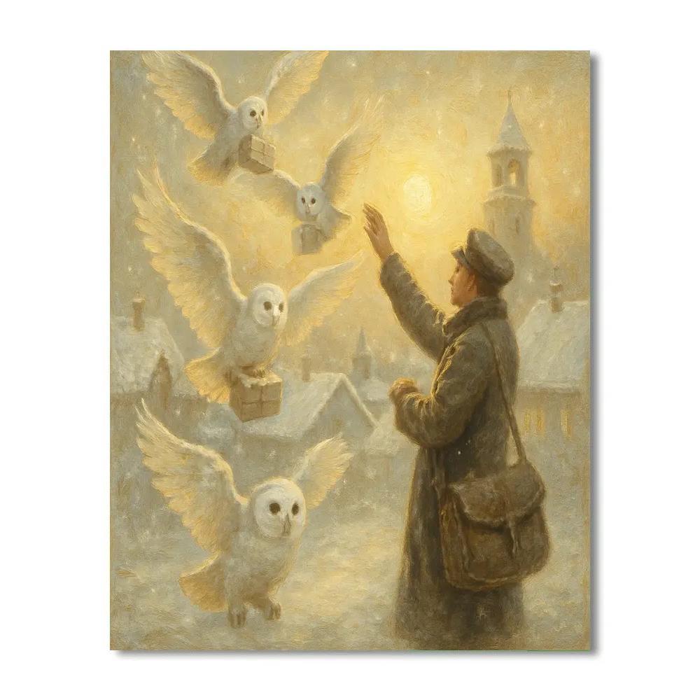 Snow Owl Post At Dawn painting number kit