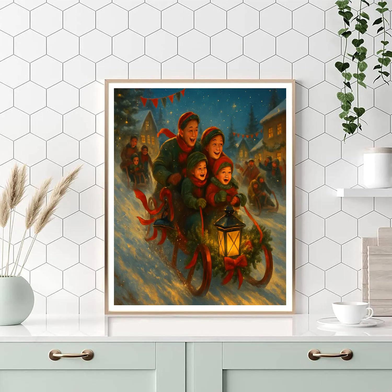 Pine Lantern Sled Rally Paint by numbers art