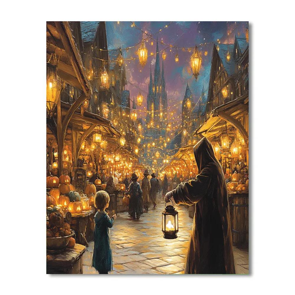 Spooky Lantern Market At Dusk Numbered painting kits