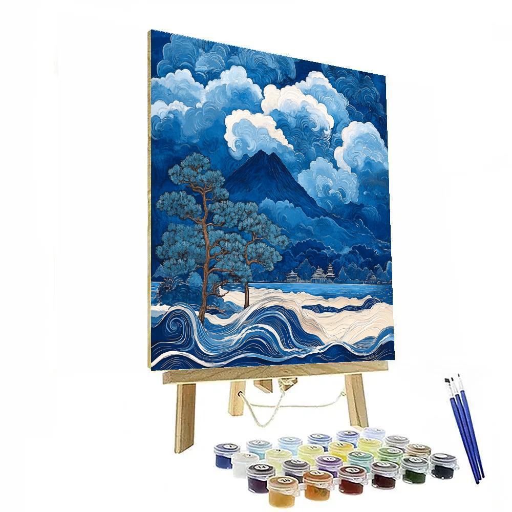 Hokusai Inspired Mountain Storm DIY paint by numbers