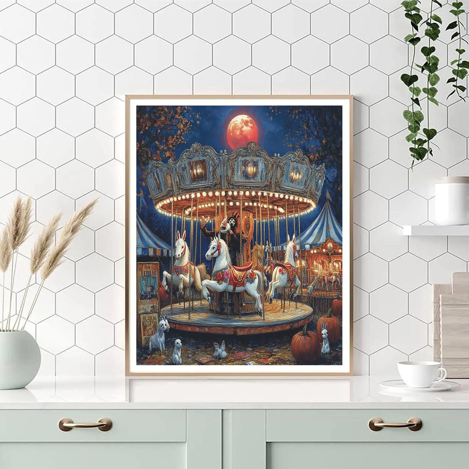Midnight Carnival With Haunted Carousel Paint by numbers art