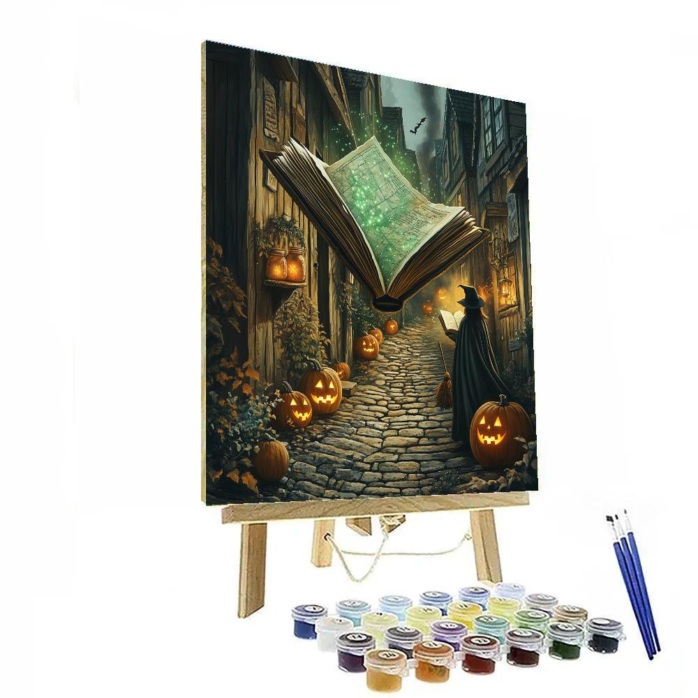Witchs Travel Grimoire In Pumpkin Alley Paint by numbers art