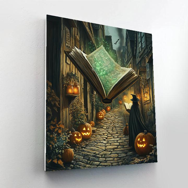 Witchs Travel Grimoire In Pumpkin Alley Paint by numbers art