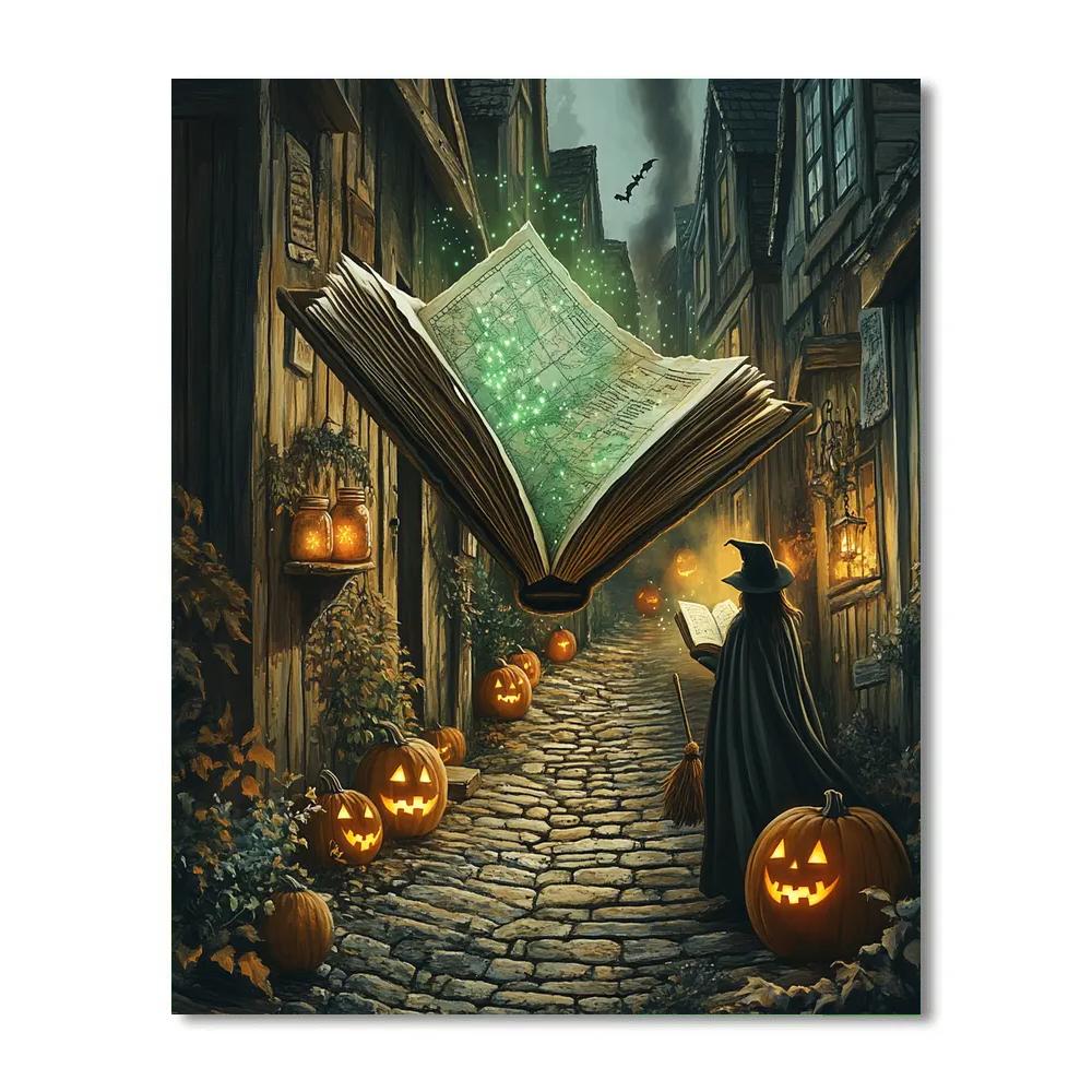 Witchs Travel Grimoire In Pumpkin Alley Paint by numbers art