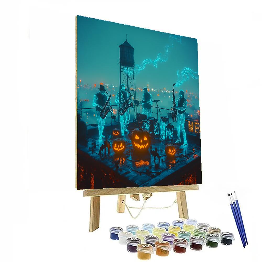 Spectral Jazz Trio On Haunted Rooftop Painting by numbers kit