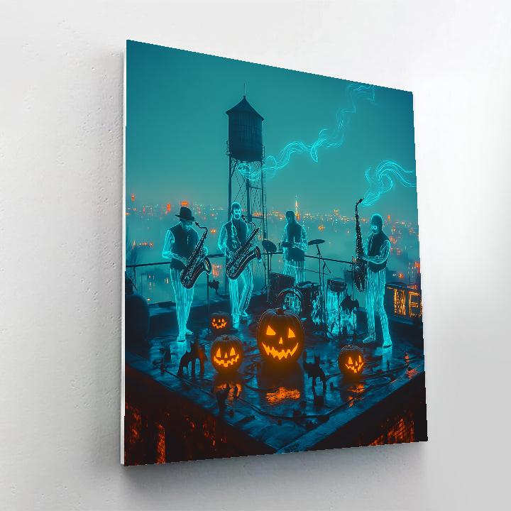 Spectral Jazz Trio On Haunted Rooftop Painting by numbers kit