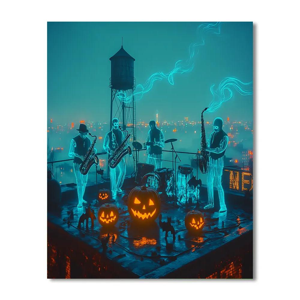 Spectral Jazz Trio On Haunted Rooftop Painting by numbers kit