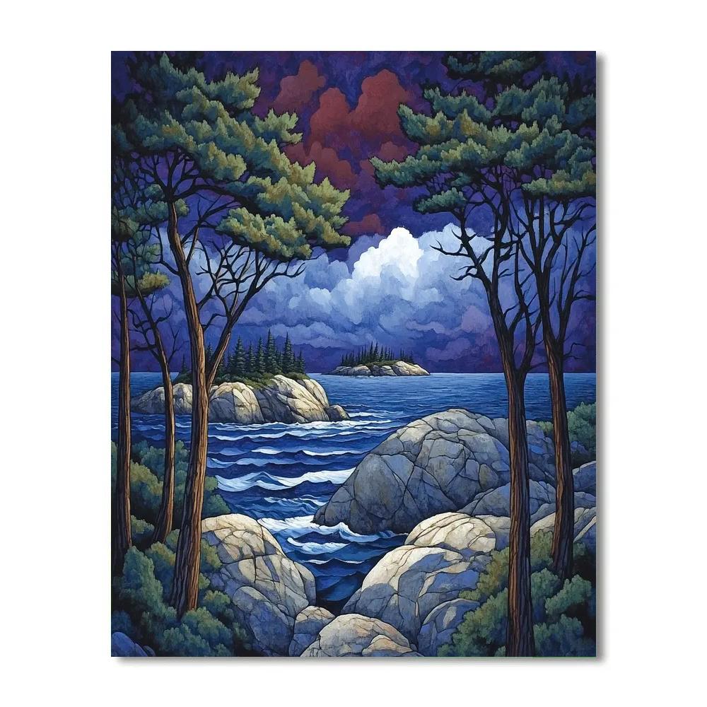 Arthur Lismer Inspired Windswept Georgian Bay Pines paint by numbers
