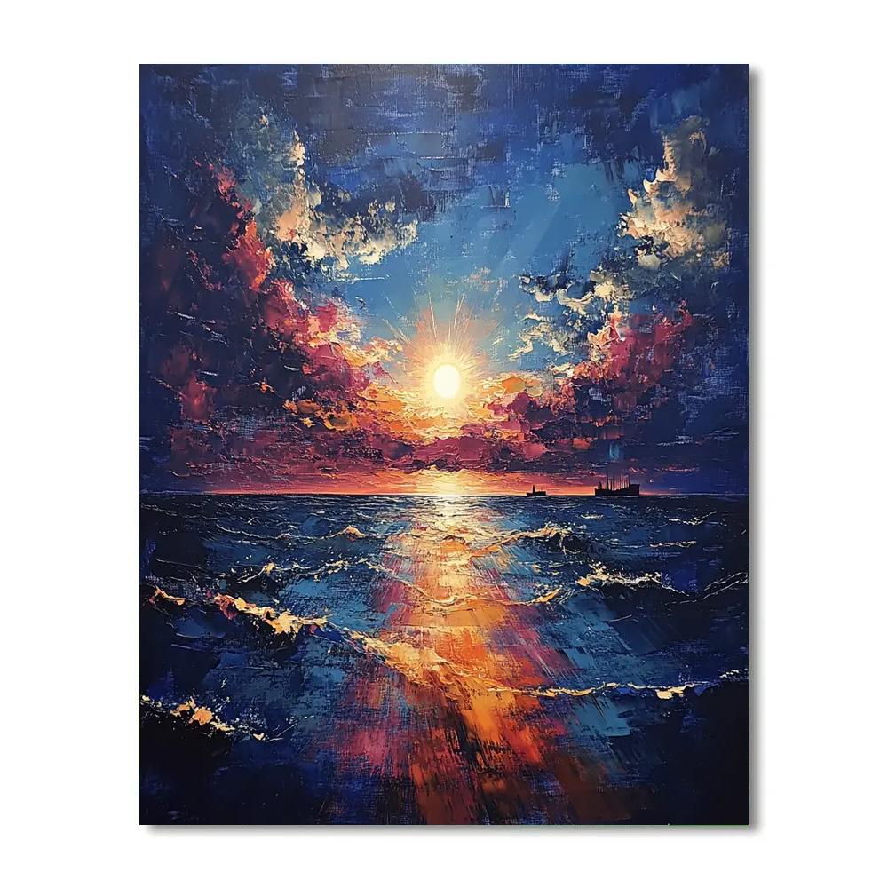 J.M.W. Turner Inspired Golden Sunset Over Ocean paint by color