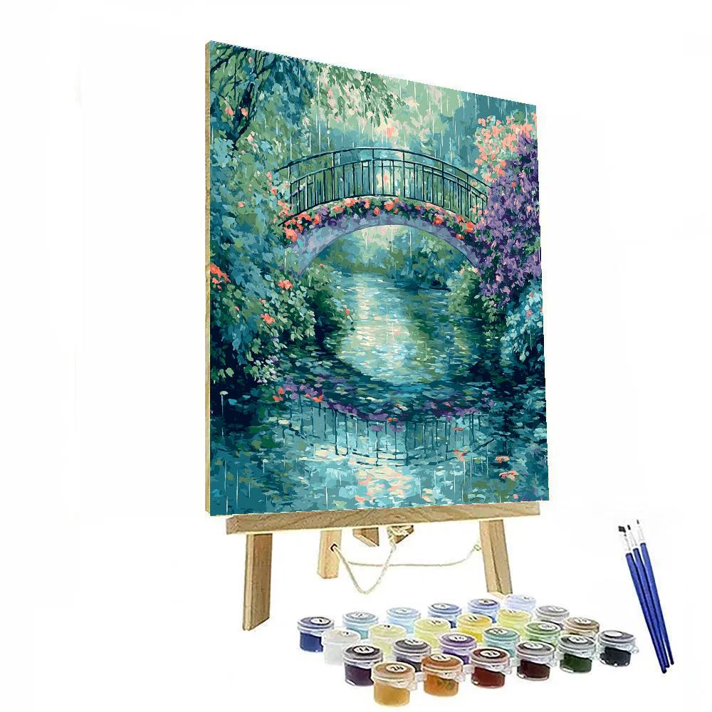 Claude Monet Inspired Giverny Bridge In Autumn Rain paint by number