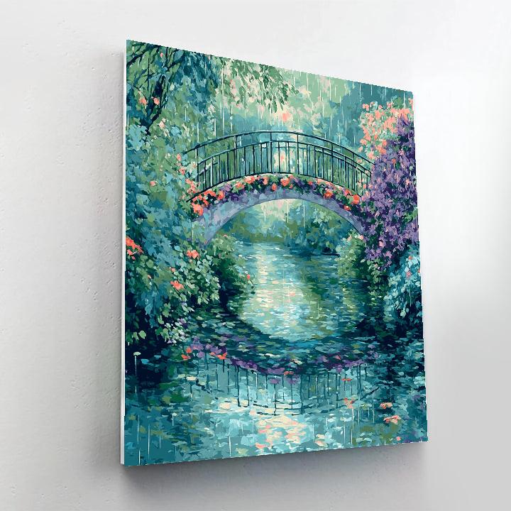 Claude Monet Inspired Giverny Bridge In Autumn Rain paint by number