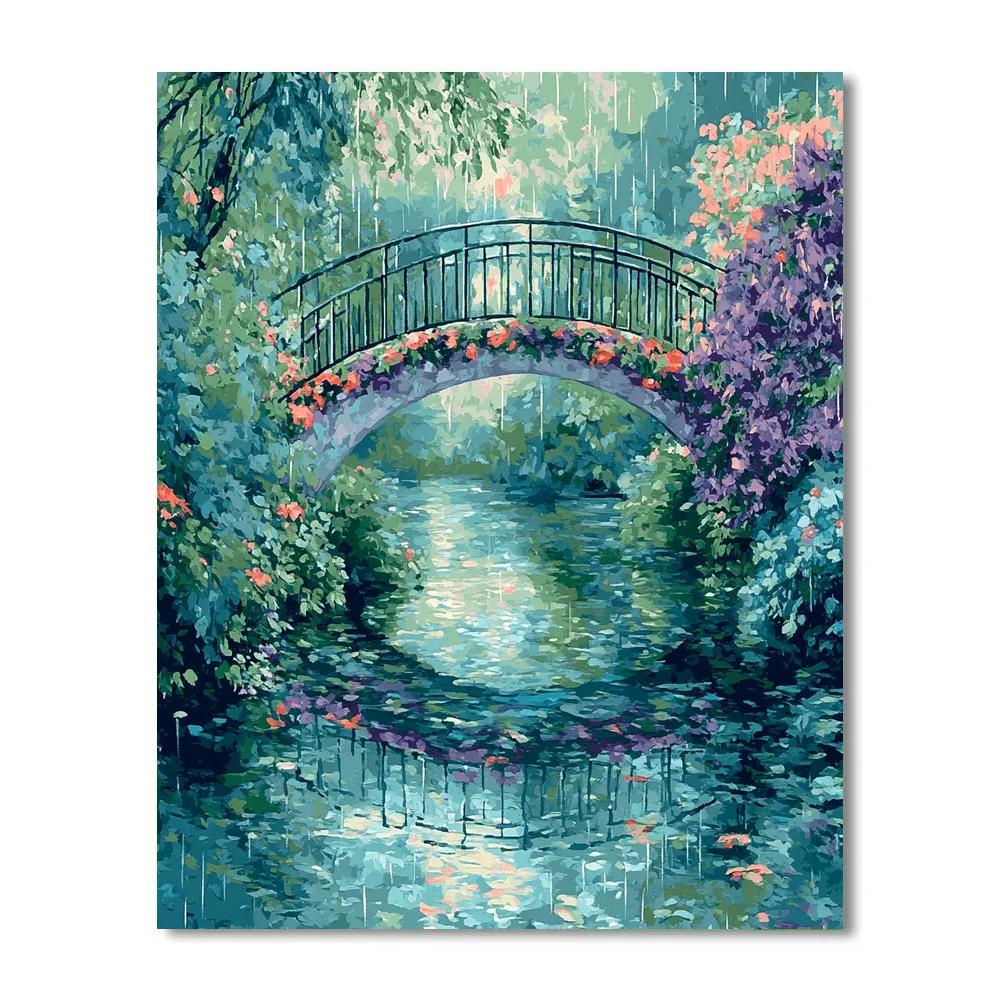 Claude Monet Inspired Giverny Bridge In Autumn Rain paint by number