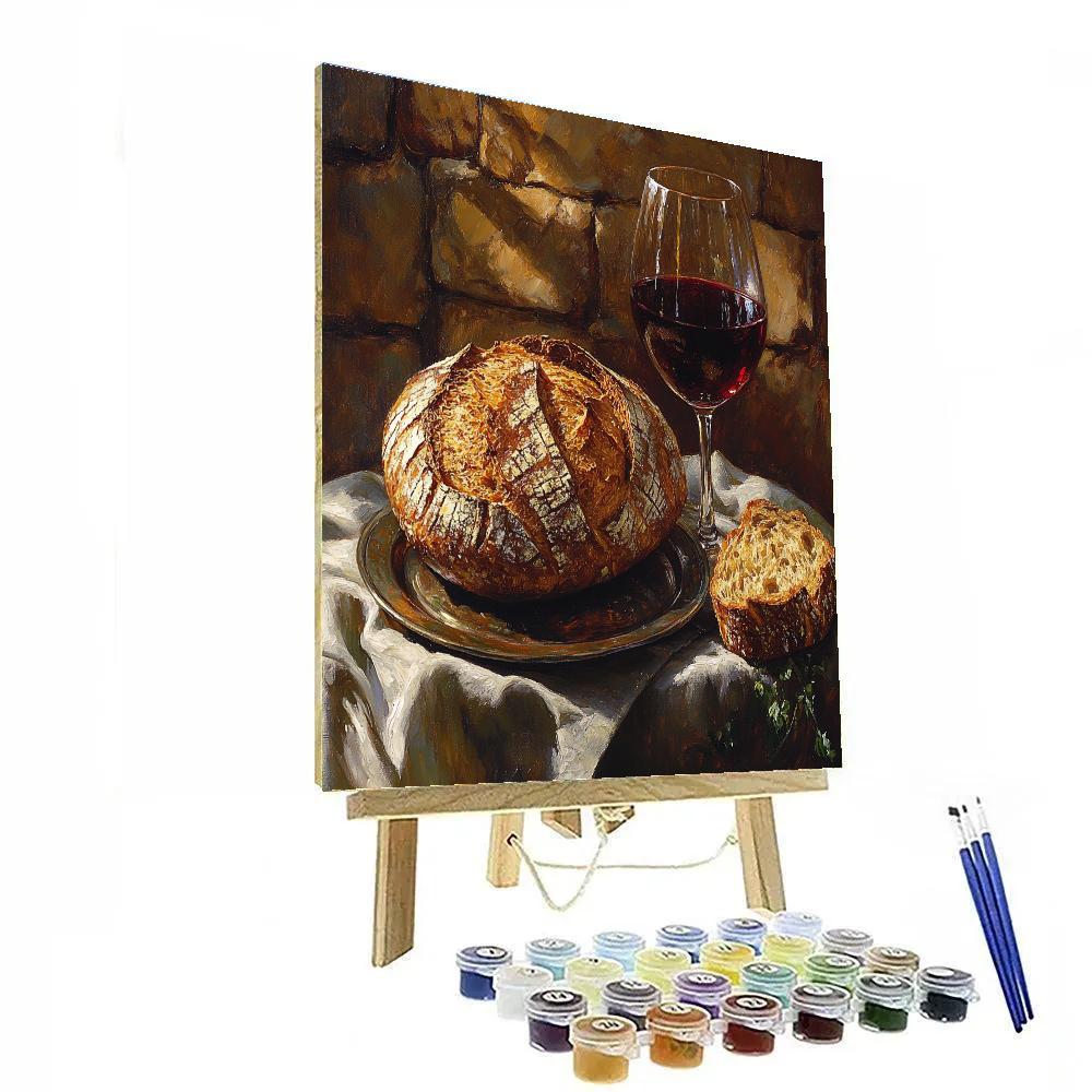 Gustave Courbet Inspired Still Life Of Bread And Wine paint by numbers