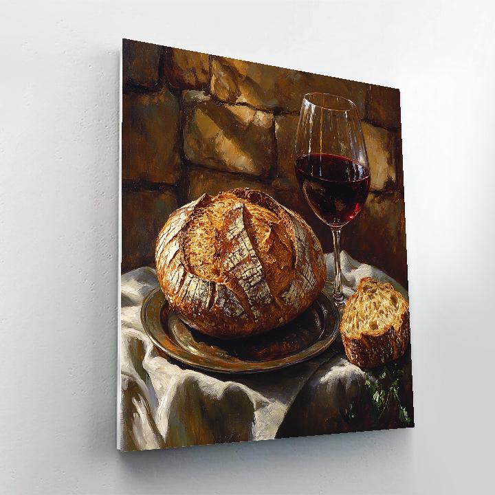 Gustave Courbet Inspired Still Life Of Bread And Wine paint by numbers