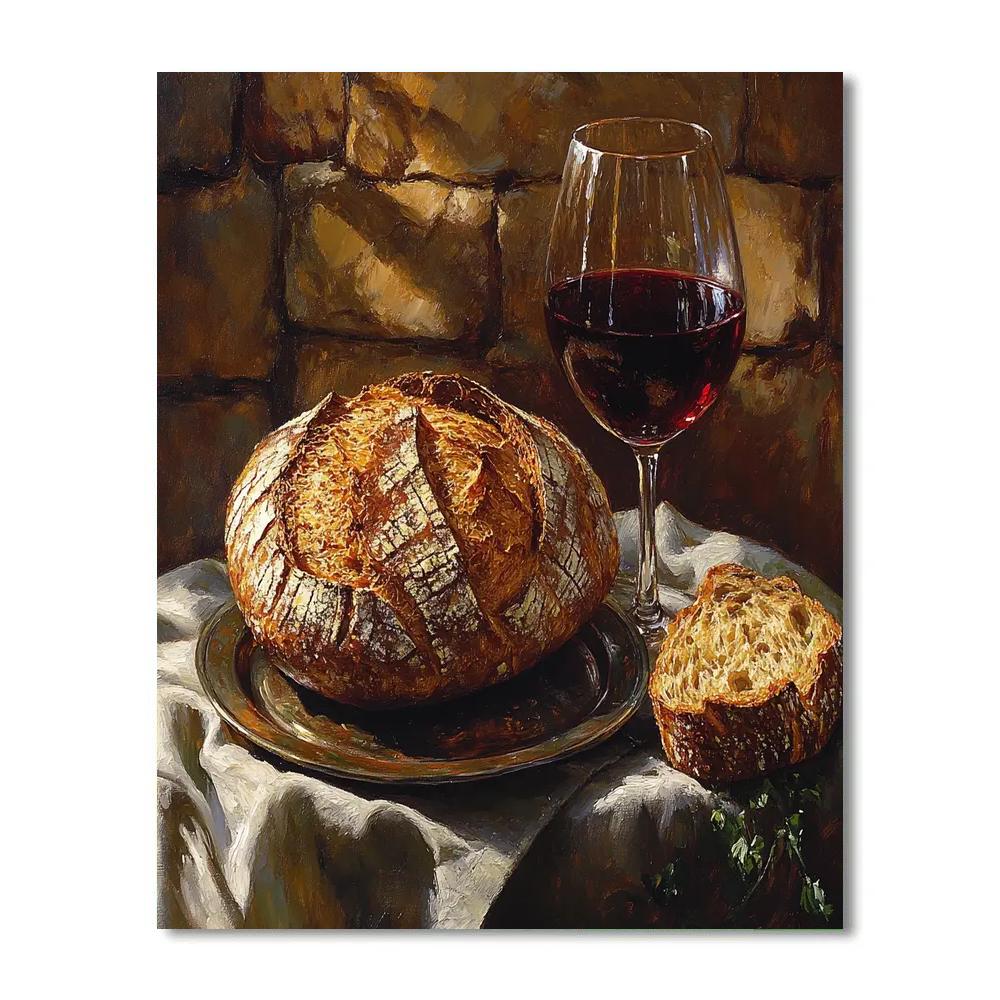 Gustave Courbet Inspired Still Life Of Bread And Wine paint by numbers