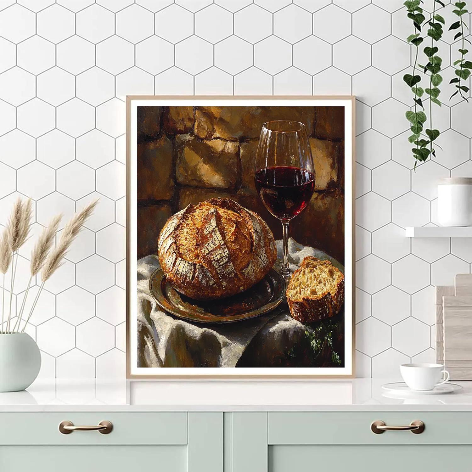 Gustave Courbet Inspired Still Life Of Bread And Wine paint by numbers