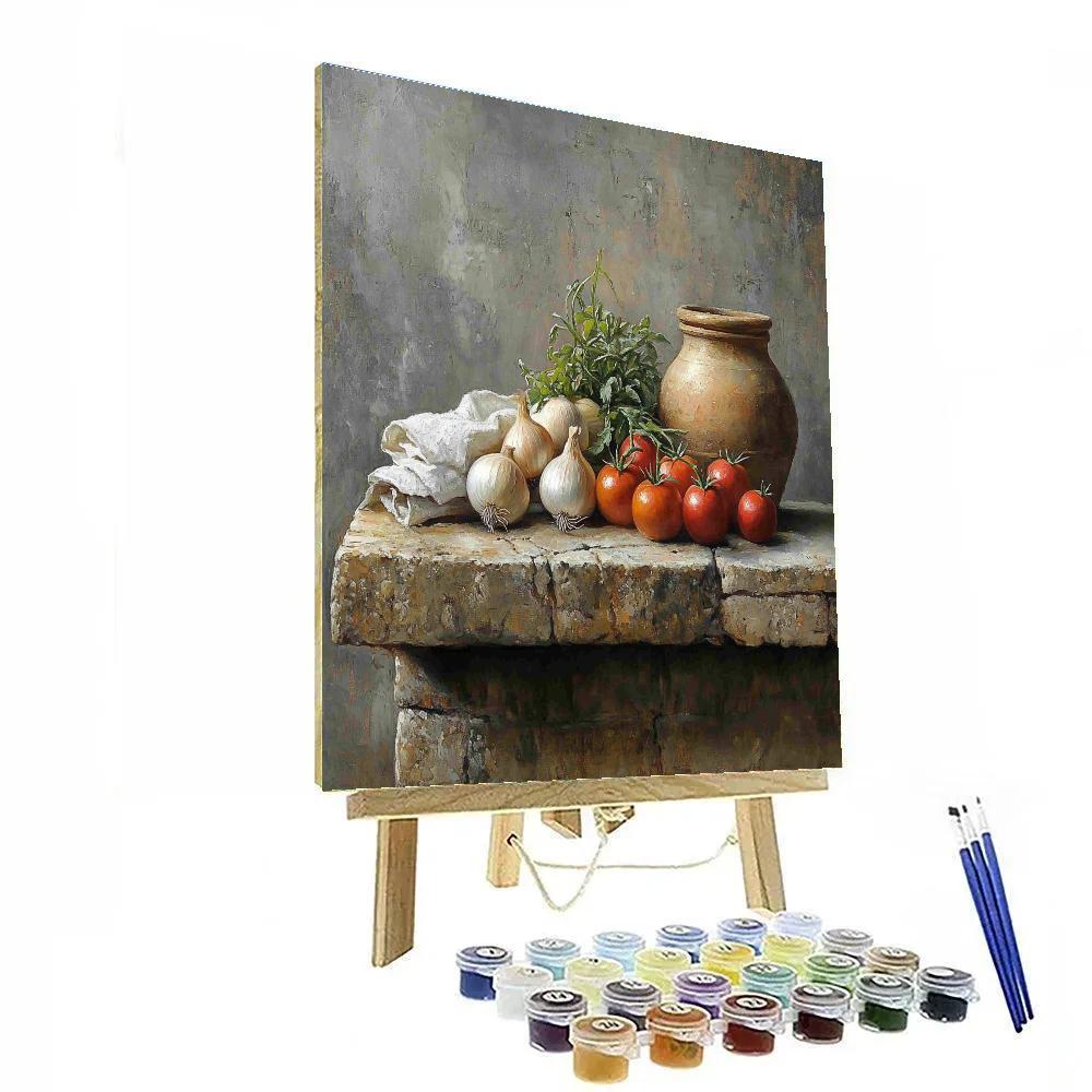 Diego Velázquez Inspired Market Vegetables On Stone Slab paint by number
