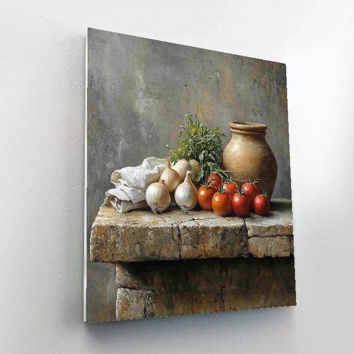 Diego Velázquez Inspired Market Vegetables On Stone Slab paint by number