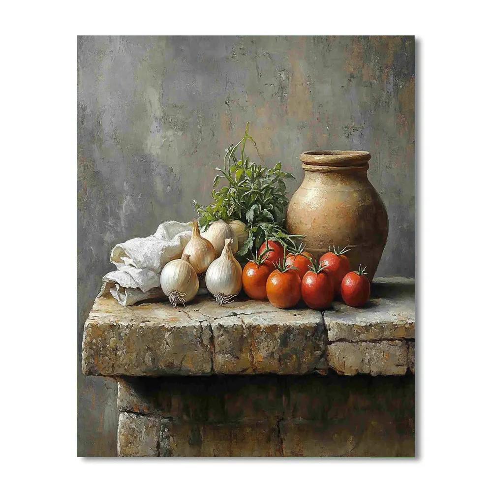 Diego Velázquez Inspired Market Vegetables On Stone Slab paint by number