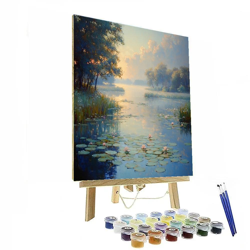Claude Monet Inspired Lakeside Morning Mist Number painting