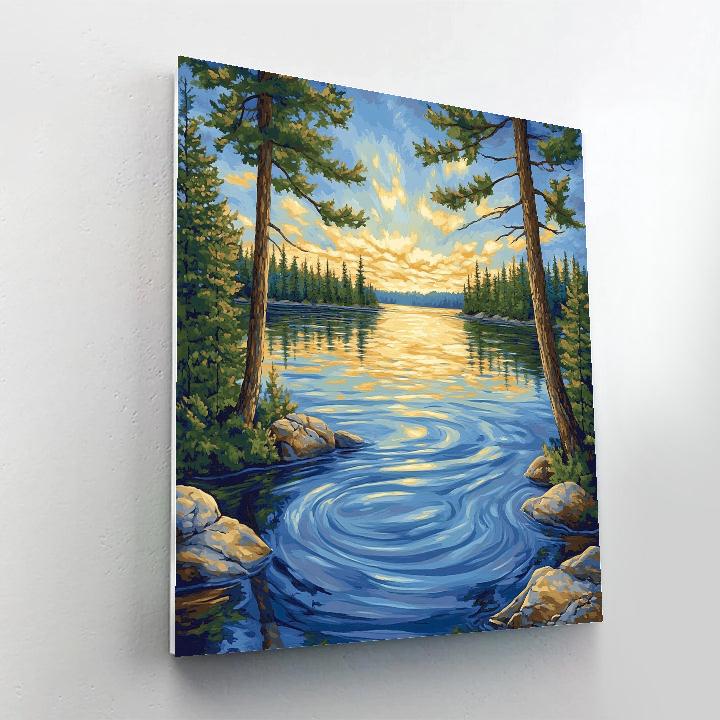 J. E. H. MacDonald Inspired Pine Framed Shimmering Lake paint by number