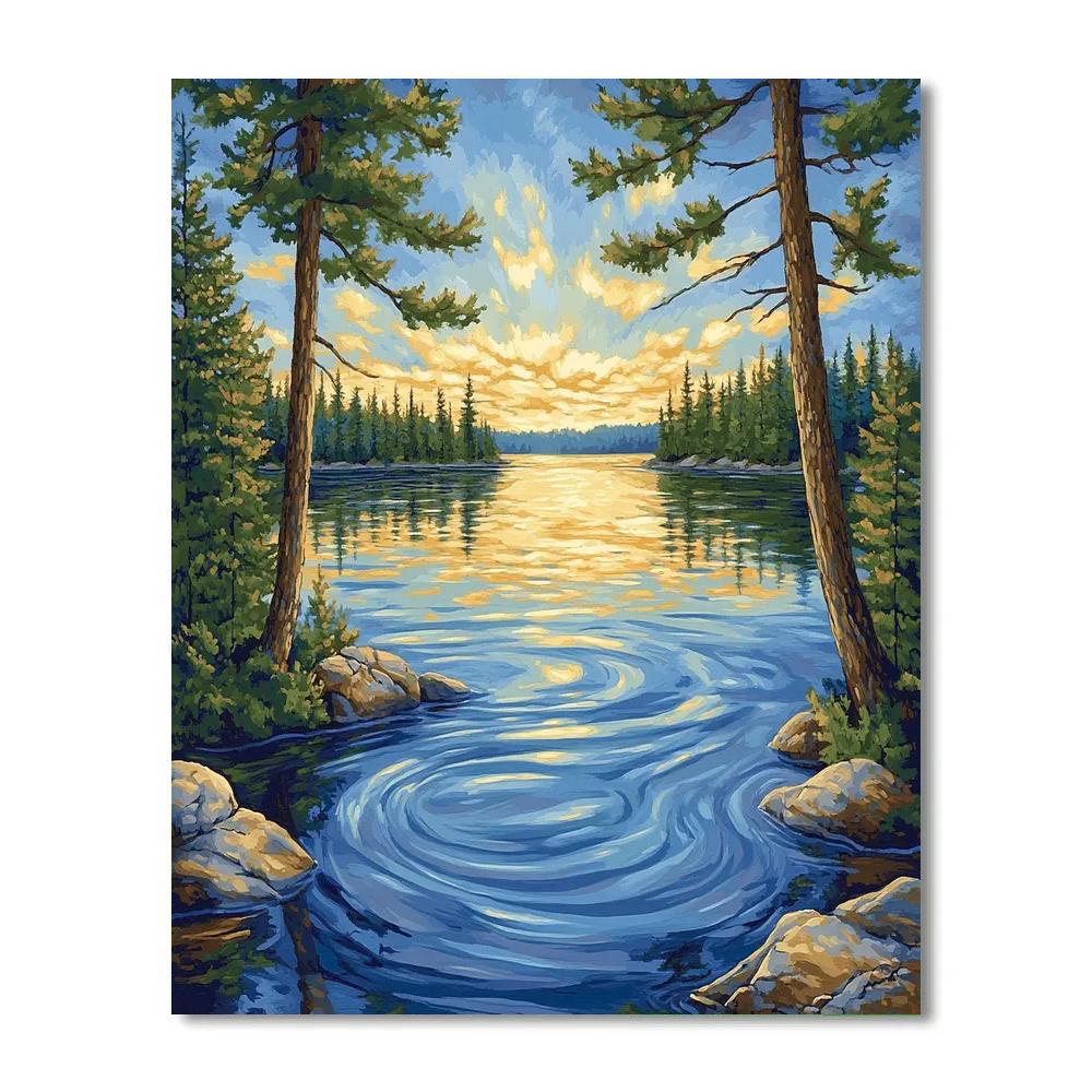J. E. H. MacDonald Inspired Pine Framed Shimmering Lake paint by number